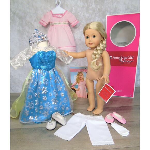 American Girl 18" CAROLINE DOLL + Meet Outfit Book Frozen Elsa Costume Tiara BOX - Picture 5 of 16